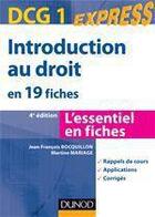 Couverture du livre « DCG 1 ; introduction au droit en 19 fiches (4e édition) » de Jean-Francois Bocquillon et Martine Mariage aux éditions Dunod