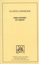 Couverture du livre « Philosophie du droit » de Lerminier E aux éditions Pu De Dijon
