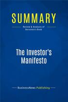 Couverture du livre « Summary: The Investor's Manifesto : Review and Analysis of Bernstein's Book » de Businessnews Publish aux éditions Business Book Summaries