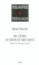 Couverture du livre « De l'être, du divin et des dieux » de Henri Birault aux éditions Cerf