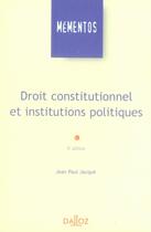 Couverture du livre « Droit constitutionnel et institutions politiques (6e édition) » de Jean-Paul Jacque aux éditions Dalloz