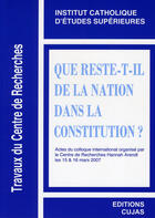 Couverture du livre « Que reste-t-il de la nation dans la constitution ? ; actes du colloque organisé par l'ICES les 15 et 16 mars 2007 » de  aux éditions Cujas