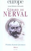 Couverture du livre « Revue Europe n.935 ; Gérard de Nerval » de  aux éditions Revue Europe