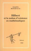 Couverture du livre « Hilbert Et La Notion D'Existence En Mathematiques » de Boniface aux éditions Vrin