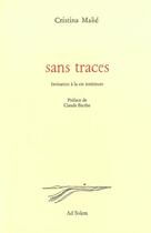 Couverture du livre « Sans traces » de Mane Cristina aux éditions Ad Solem