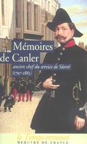 Couverture du livre « Memoires de canler, ancien chef du service de surete - (1797-1865) » de Canler aux éditions Mercure De France