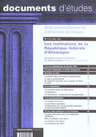 Couverture du livre « Les institutions de la republique federale d'allemagne n 1.11 1999 » de  aux éditions Documentation Francaise