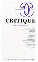 Couverture du livre « Critique 871 : adorno : enfin lu ? » de  aux éditions Minuit