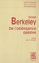 Couverture du livre « De l'obeissance passive » de George Berkeley aux éditions Vrin