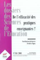 Couverture du livre « De l'efficacite des pratiques enseignantes revue les dossiers des sciences de l » de  aux éditions Pu Du Midi