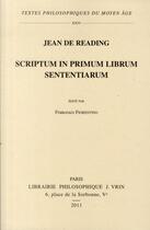 Couverture du livre « Scriptum in primum librum sententiarum » de Jean De Reading aux éditions Vrin