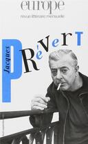 Couverture du livre « Revue Europe ; Jacques Prévert » de  aux éditions Revue Europe