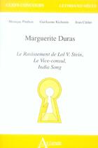 Couverture du livre « Maguerite duras : le ravissement de lol v. stein, le vice-consul, india song » de Cleder/Kichemin/Pint aux éditions Atlande Editions