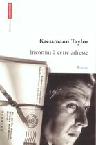 Couverture du livre « Inconnu a cette adresse » de Kressmann Taylor Kat aux éditions Autrement