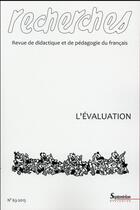 Couverture du livre « Recherches, n° 63/2015-2 : L'évaluation » de Pu Septentrion aux éditions Pu Du Septentrion