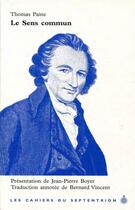 Couverture du livre « Le sens commun » de Thomas Paine aux éditions Les Editions Du Septentrion
