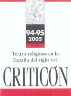 Couverture du livre « REVUE CRITICON n.94-95 ; teatro reliogoso en la España del siglo XVI » de  aux éditions Pu Du Midi