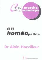 Couverture du livre « En homeopathie » de Alain Horvilleur aux éditions Josette Lyon
