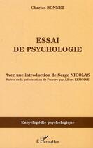 Couverture du livre « Essai de psychologie » de Charles Bonnet aux éditions Editions L'harmattan