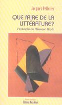 Couverture du livre « Que faire de la litterature ? - l'exemple de hermann broch » de Jacques Pelletier aux éditions Nota Bene
