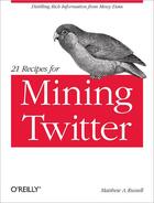 Couverture du livre « 21 recipes for mining Twitter » de Matthew A Russell aux éditions O Reilly