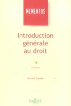 Couverture du livre « Introduction Generale Au Droit » de Courbe/Patrick aux éditions Dalloz