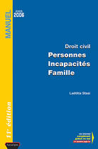 Couverture du livre « Droit Civil, Personnes, Incapacites, Famille » de Laetitia Stasi aux éditions Paradigme Cpu