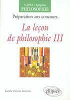 Couverture du livre « La lecon de philosophie, iii » de Pariente-Butterlin I aux éditions Ellipses