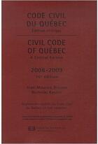 Couverture du livre « Civil code of Québec (édition 2008/2009) » de Brisson Jm aux éditions Yvon Blais