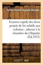 Couverture du livre « Examen rapide des deux projets de loi relatifs aux colonies : adresse a la chambre des deputes » de Bissette C-C-A. aux éditions Hachette Bnf