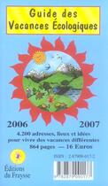 Couverture du livre « Guide des vacances ecologiques 2006/2007 » de Philippe Lecuyer aux éditions Fraysse