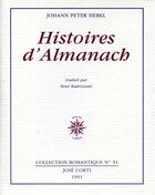 Couverture du livre « Histoires d'almanach » de Johann Peter Hebel aux éditions Corti