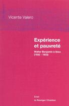 Couverture du livre « Experience et pauvrete » de Valero Vincente aux éditions Rouergue