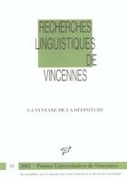 Couverture du livre « La syntaxe de la définitude » de  aux éditions Pu De Vincennes