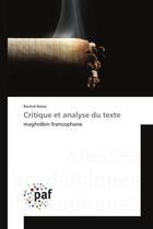 Couverture du livre « Critique et analyse du texte » de Raissi-R aux éditions Presses Academiques Francophones