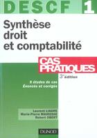 Couverture du livre « Descf n.1 ; synthèse droit et comptabilite (3e édition) » de Robert Obert et Laurent Liagre et Marie-Pierre Mairesse aux éditions Dunod