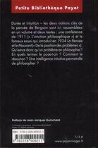 Couverture du livre « L'intuition philosophique ; de la position des problèmes » de Henri Bergson aux éditions Payot