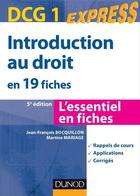 Couverture du livre « DCG 1 ; introduction au droit en 19 fiches (5e édition) » de Jean-Francois Bocquillon et Martine Mariage aux éditions Dunod