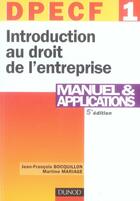 Couverture du livre « Dpecf 1 ; introduction au droit de l'entreprise ; manuel et applications » de Jean-Francois Bocquillon aux éditions Dunod