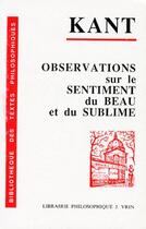 Couverture du livre « Observations sur le sentiment du beau et du sublime » de Emmanuel Kant aux éditions Vrin