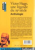 Couverture du livre « Victor Hugo ; une légende du 19e siècle (anthologie) » de Victor Hugo aux éditions Gallimard