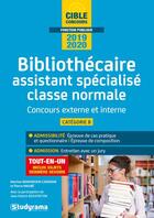 Couverture du livre « Bibliothécaire assistant spécialisé classe normale; catégorie B ; concours externe et interne ; tout-en-un (édition 2019/2020) » de Pierre Maube et Martine Benkimoun-Canonne et Jean-Patrick Beaufreton aux éditions Studyrama