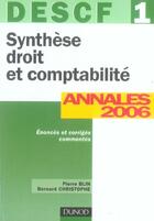 Couverture du livre « Synthese Droit Et Comptabilite ; Descf 1 ; Annales 2006 » de Pierre Blin aux éditions Dunod