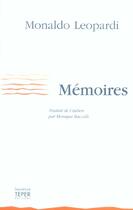 Couverture du livre « Memoires » de Monaldo Leopardi aux éditions Laurence Teper