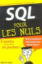 Couverture du livre « Sql (2e édition) » de Allen G. Taylor aux éditions First Interactive