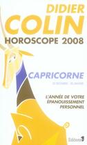 Couverture du livre « Horoscope 2008 ; capricorne » de D Colin aux éditions Editions 1