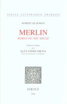 Couverture du livre « Merlin » de Robert De Boron aux éditions Droz