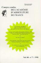 Couverture du livre « Compte rendu de l'academie d'agriculture de france vol.84 » de  aux éditions Tec Et Doc