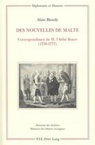 Couverture du livre « Des nouvelles de Malte : correspondance de M. l'Abbé Noyer (1738-1777) » de Alain Blondy aux éditions P.i.e. Peter Lang