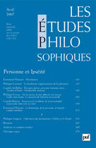 Couverture du livre « REVUE LES ETUDES PHILOSOPHIQUES N.2007/2 ; personne et ipséité » de Revue Les Etudes Philosophiques aux éditions Puf